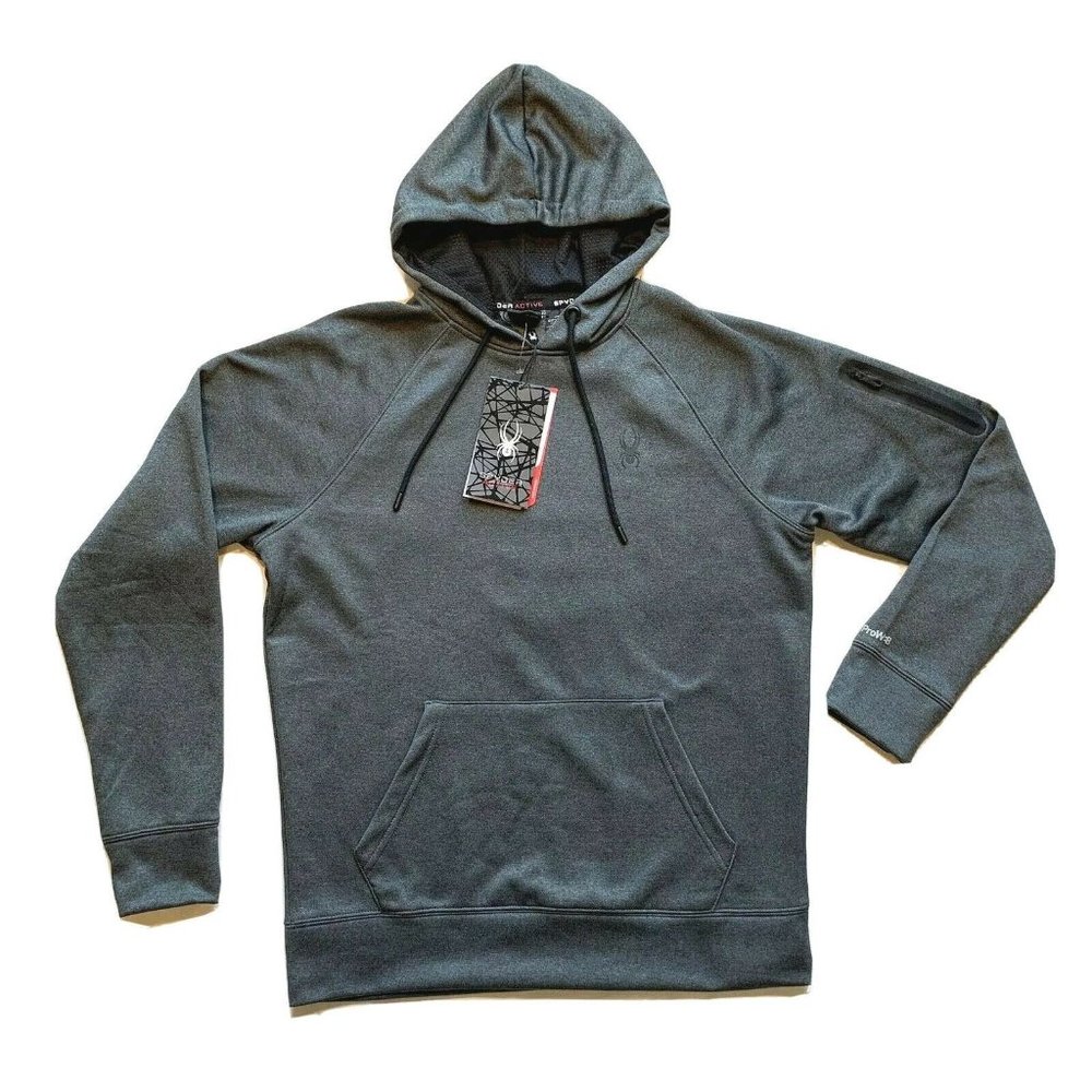 NWT Spyder Active Hoodie‎ Sweatshirt Pullover Men Small ProWEB Fleece Lined Gray